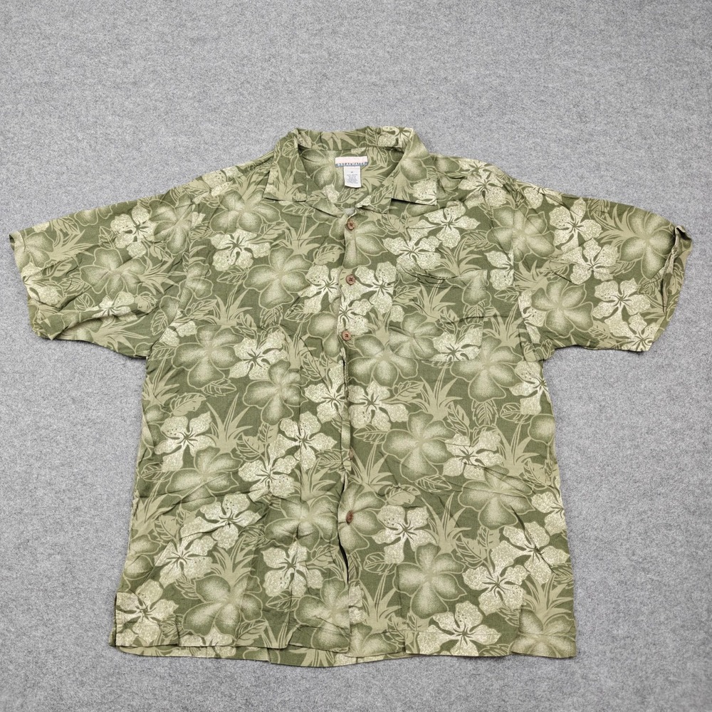 Breakwater Shirt Mens Medium Green Rayon Floral Short Sleeve Hawaiian Casual